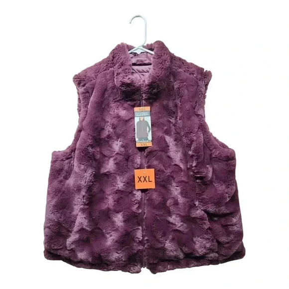 Women's Size XXL Nicole Miller Reversible Quilted Faux Fur Vest Wine Color - Picture 5 of 8